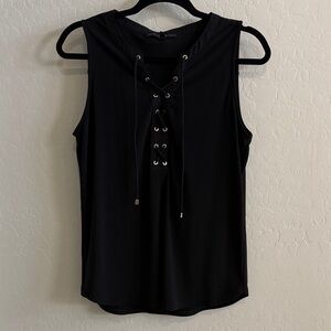 White House Black Market Black Lace-Up Tank Top size medium